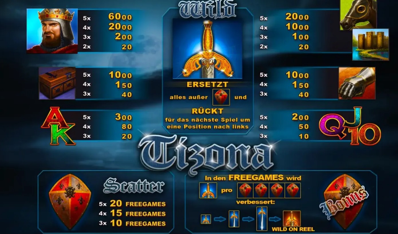 Tizona Slot paytable and symbols image